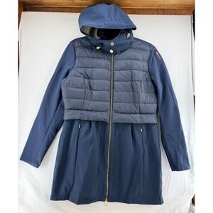 Geox Respira Womens Navy Blue Hybrid Down Puffer Hooded Parka Jacket Size 8